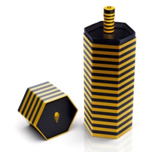 yellow line hexagon shape honey package 